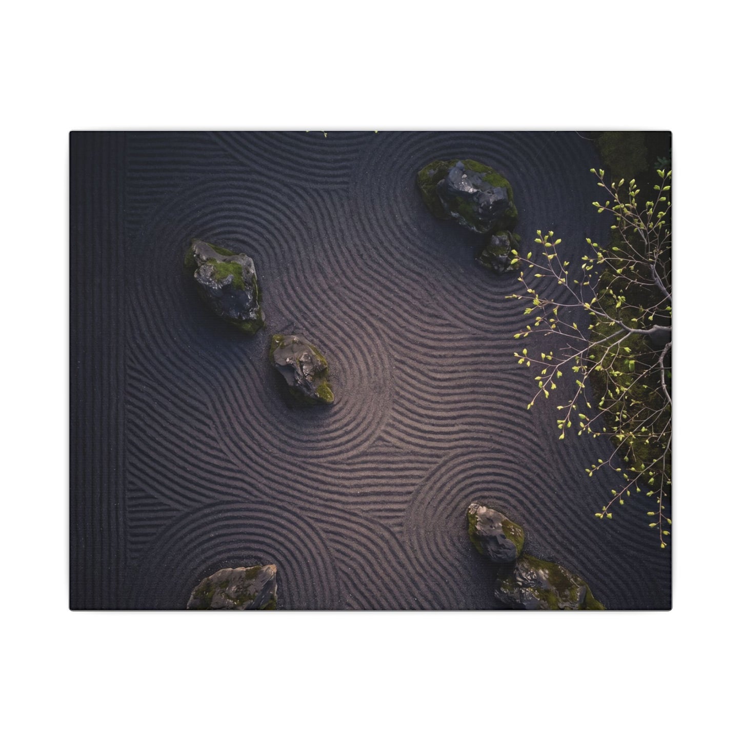 Dark Japandi Rock Garden in Dawn | Shadow Zen Canvas Art