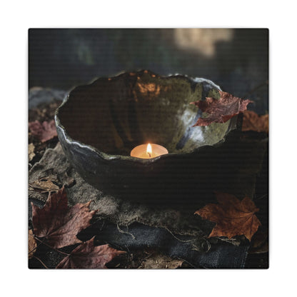 Candlelight Ceramic Bowl Canvas Art - Dark Japandi Kanso