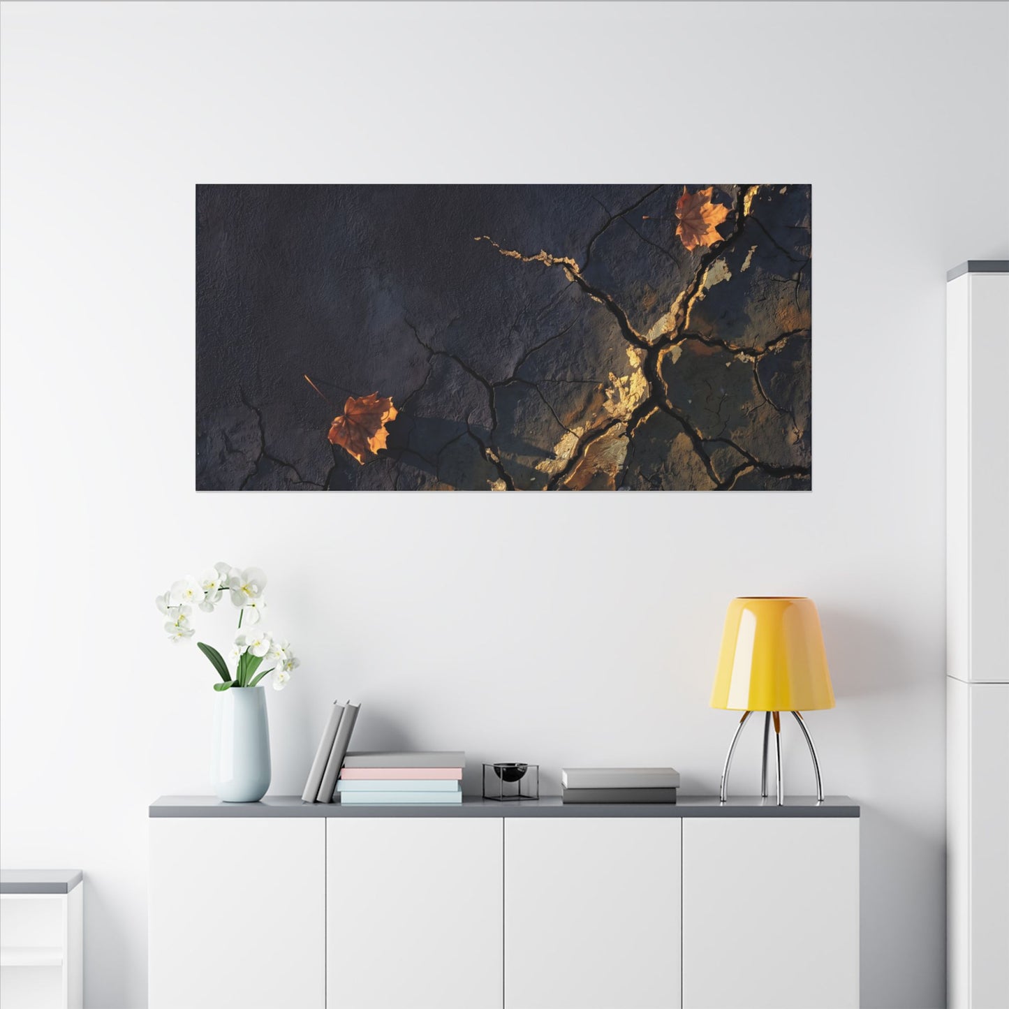 Cracked Earth Canvas Art | Autumn Dark Japandi Dark Texture Art