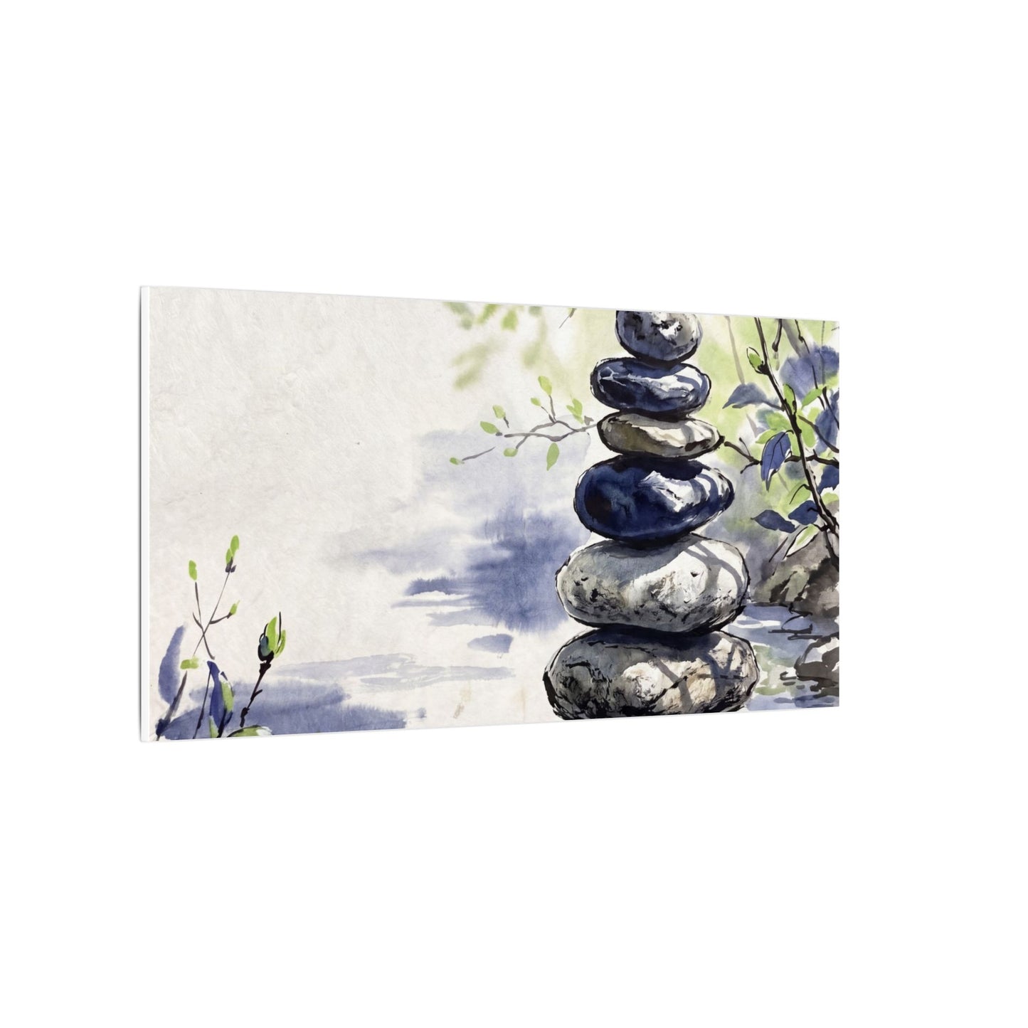 River Stones Sumi E Canvas Art | Serene Zen Art