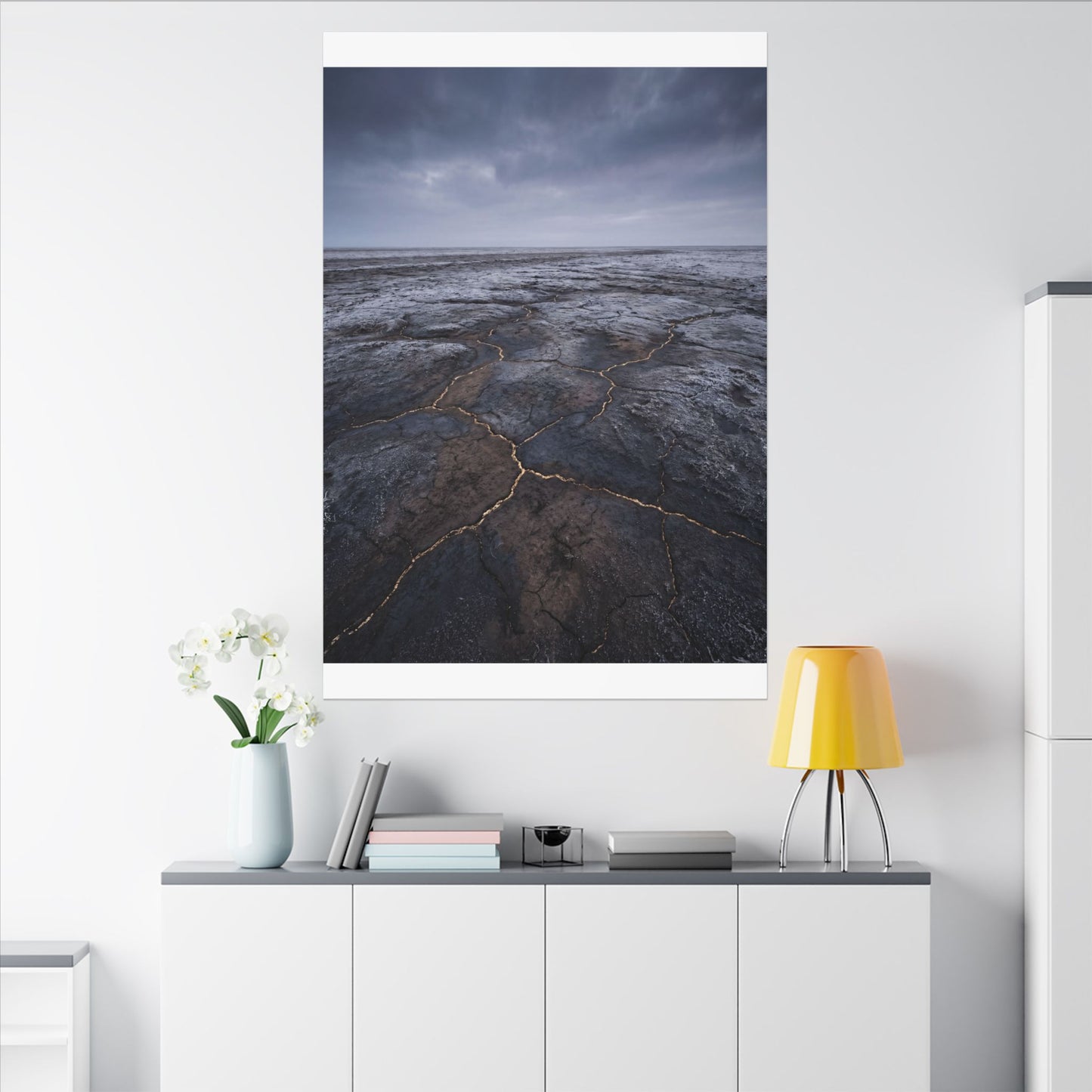 Dark Japandi Cracked Earth in Overcast | Dark Texture Canvas Art