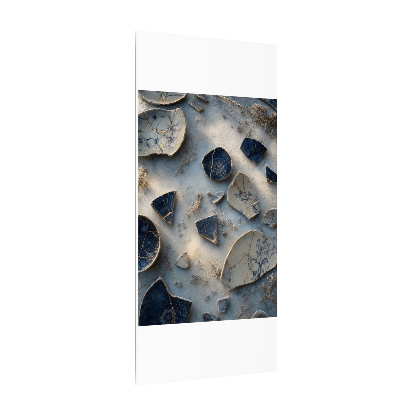 Broken Pottery Canvas Art | Winter Kintsugi Gold Vein Art