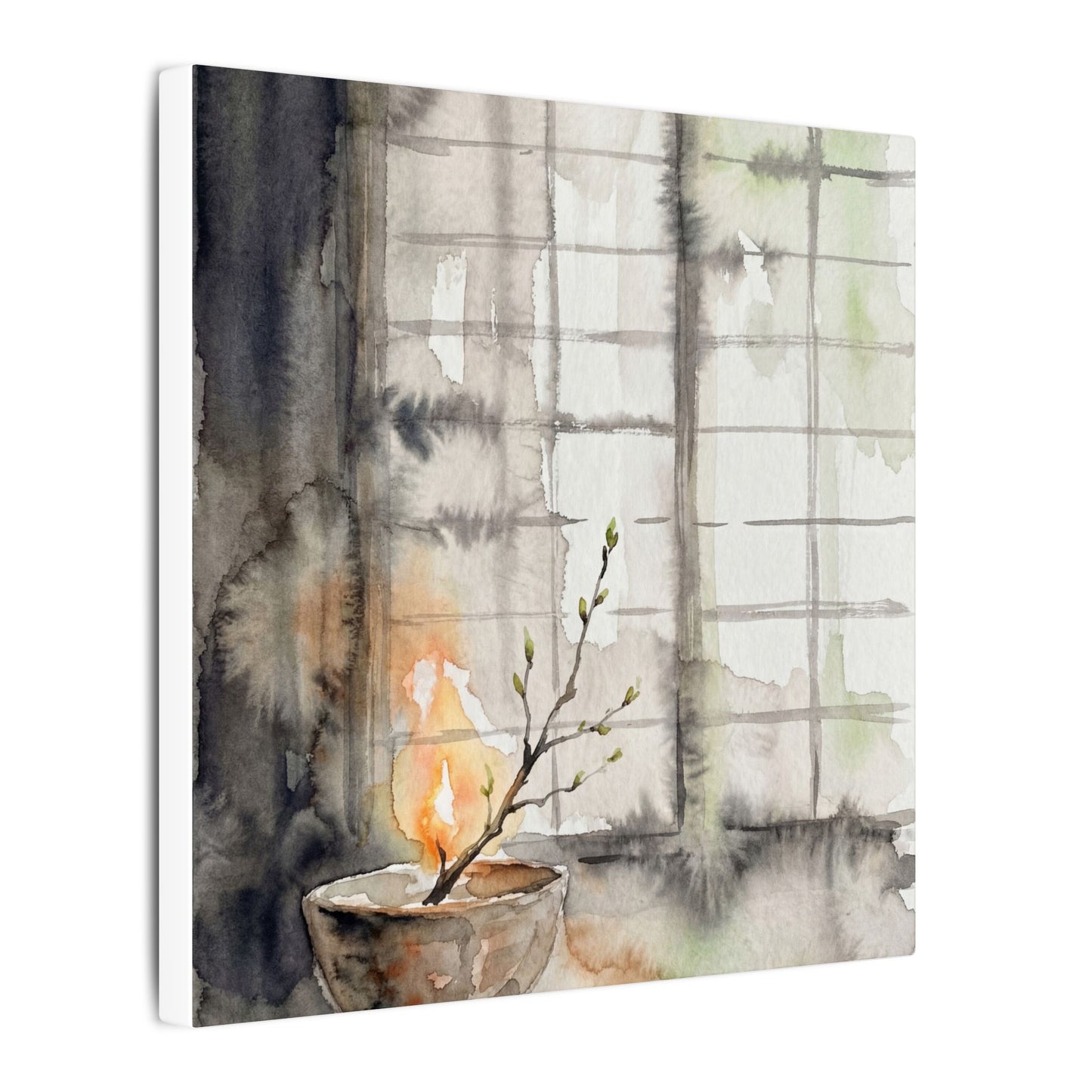 Shoji Screen Canvas Art | Spring Japandi Watercolor Art