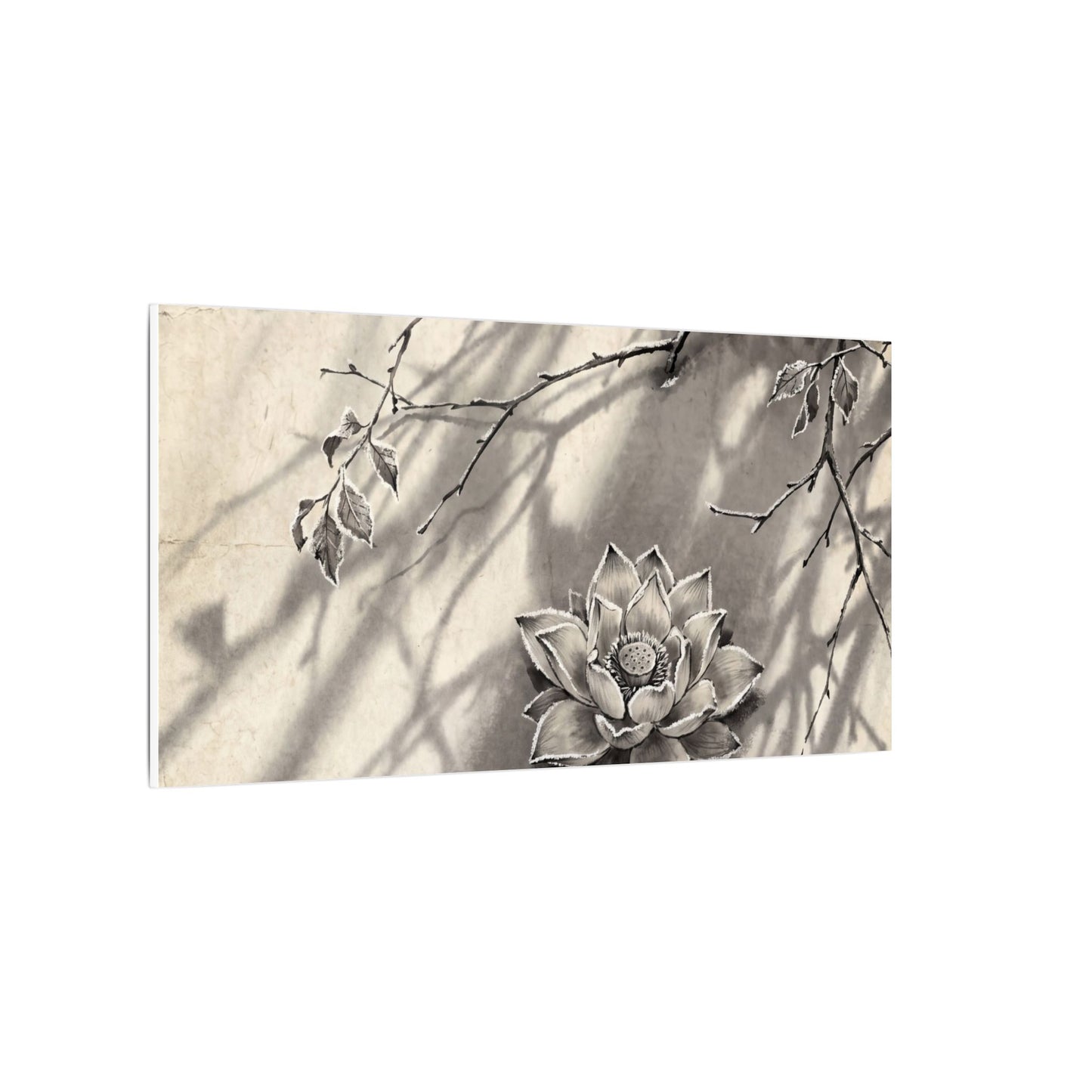 Winter Lotus Flower Sumi E Canvas Art | Contemplative Decor