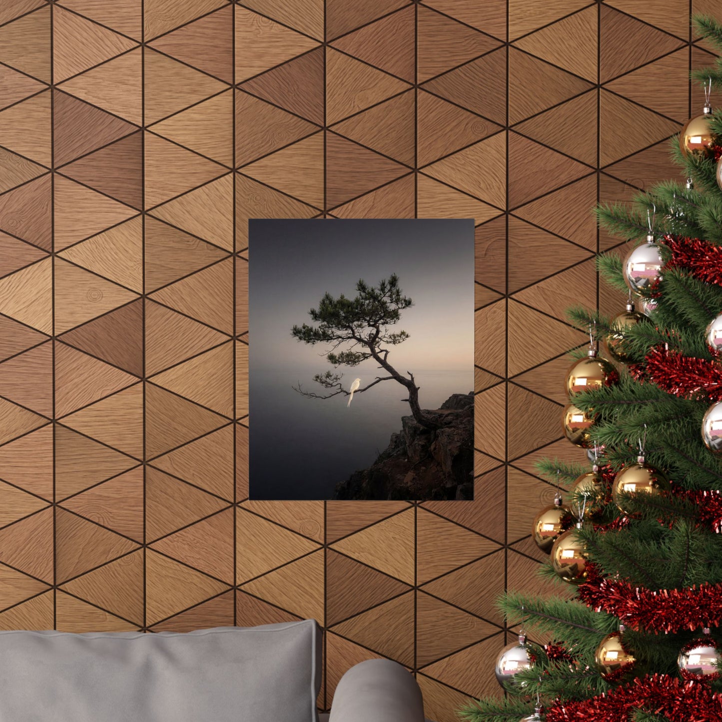 Moody Pine Tree Wall Art Print - Moody Minimal Dark Japandi