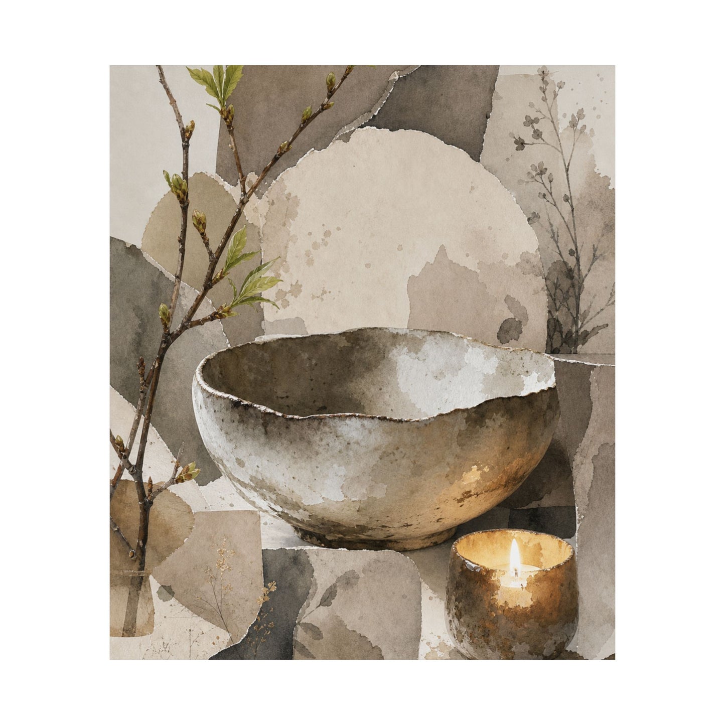 Candlelight Ceramic Bowl Wall Art Print - Japandi Fukinsei