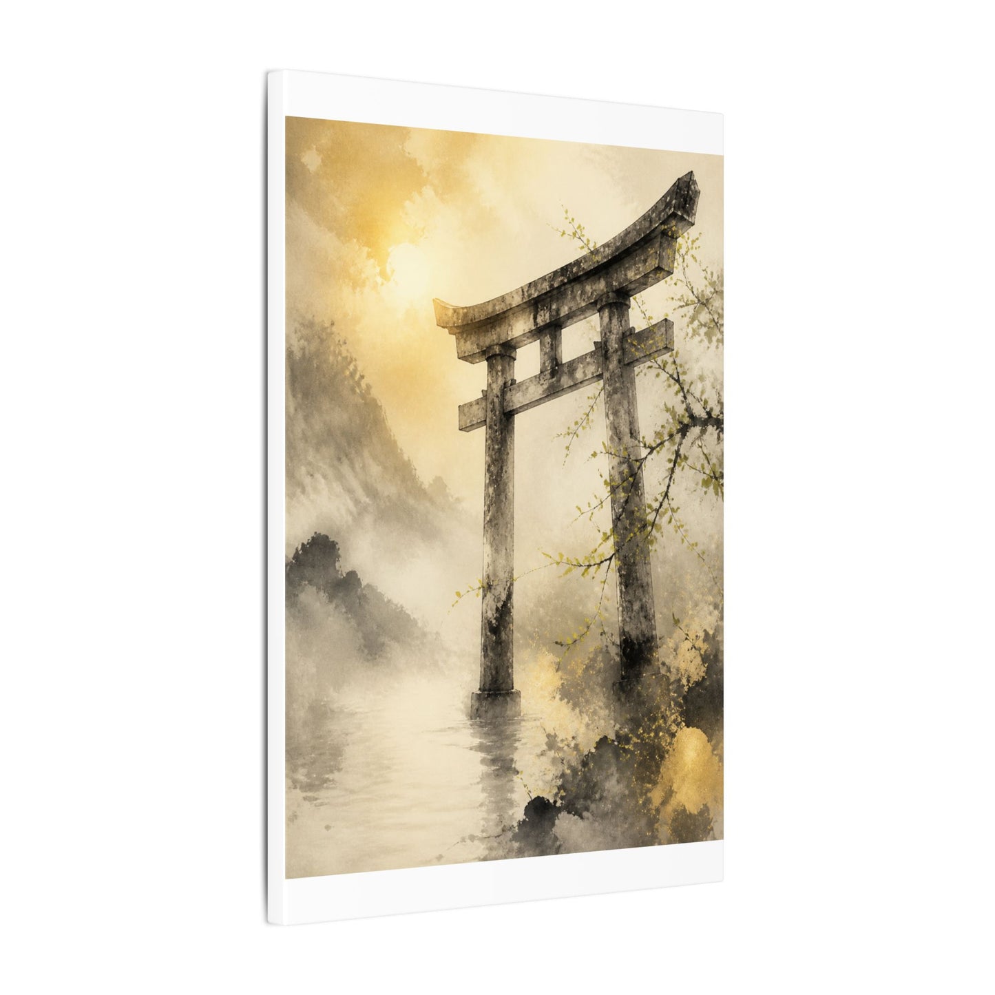 Spring Torii Gate Sumi E Canvas Art | Tranquil Decor
