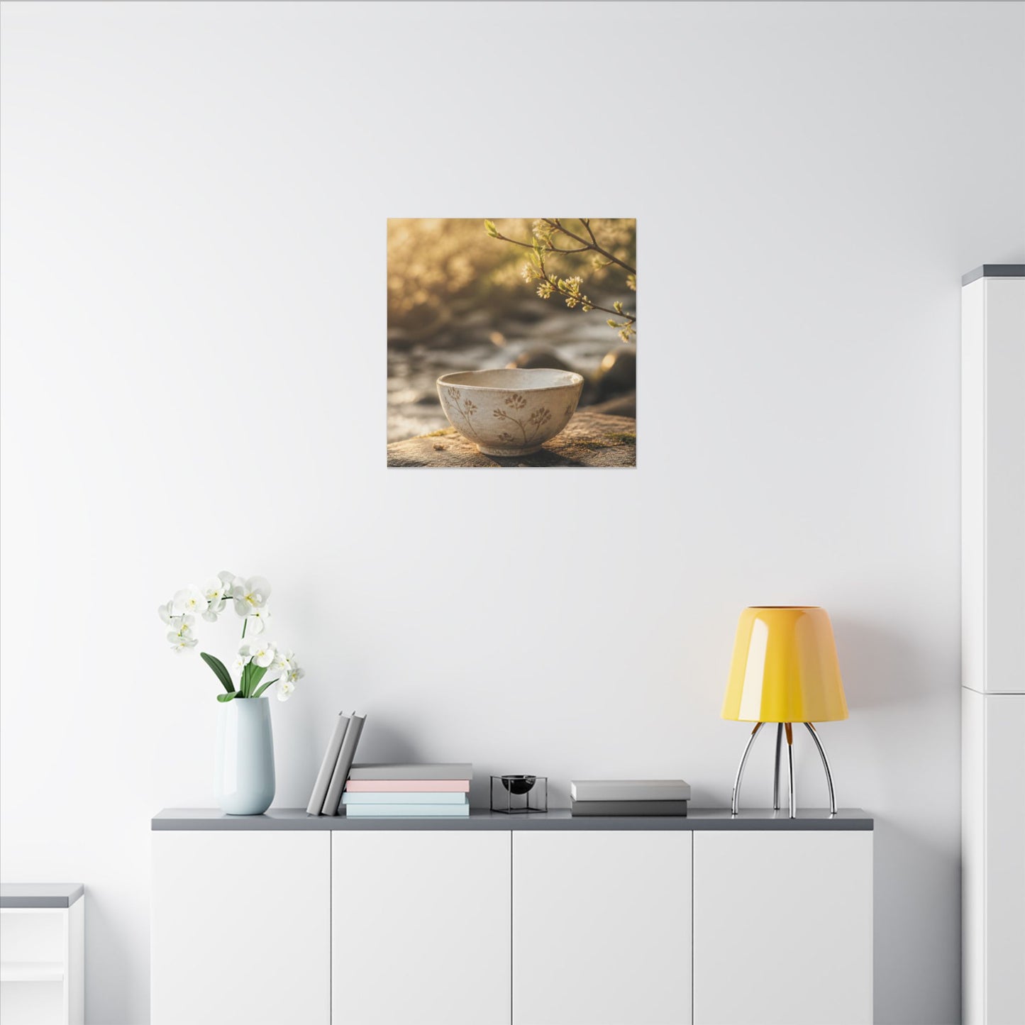Neutral Ceramic Bowl Canvas Art - Japanese Pattern Japandi