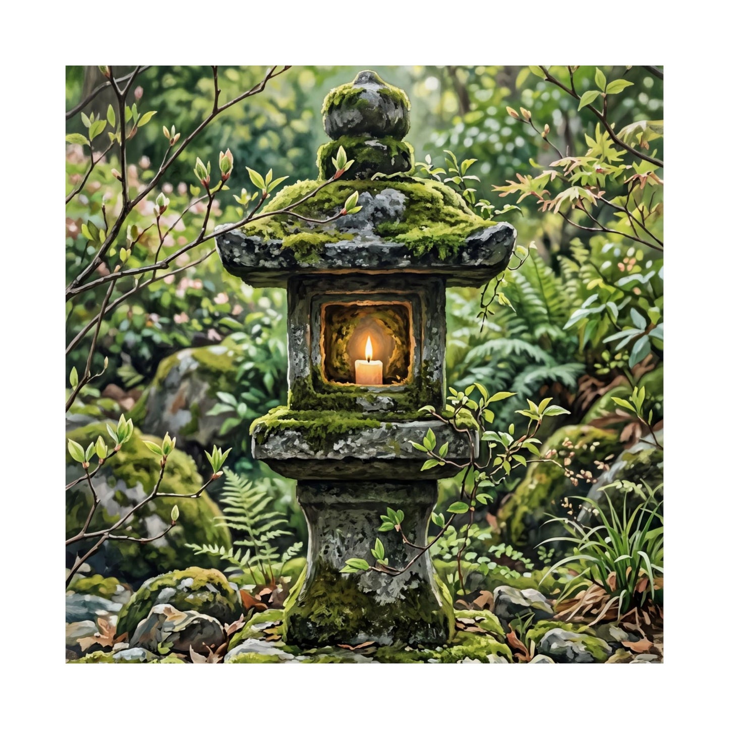 Stone Lantern Wall Art Print | Spring Japandi Japanese Pattern Art