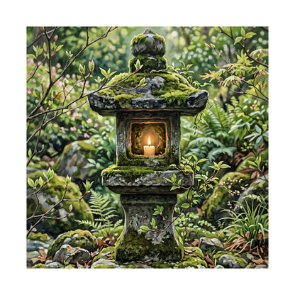 Stone Lantern Wall Art Print | Spring Japandi Japanese Pattern Art