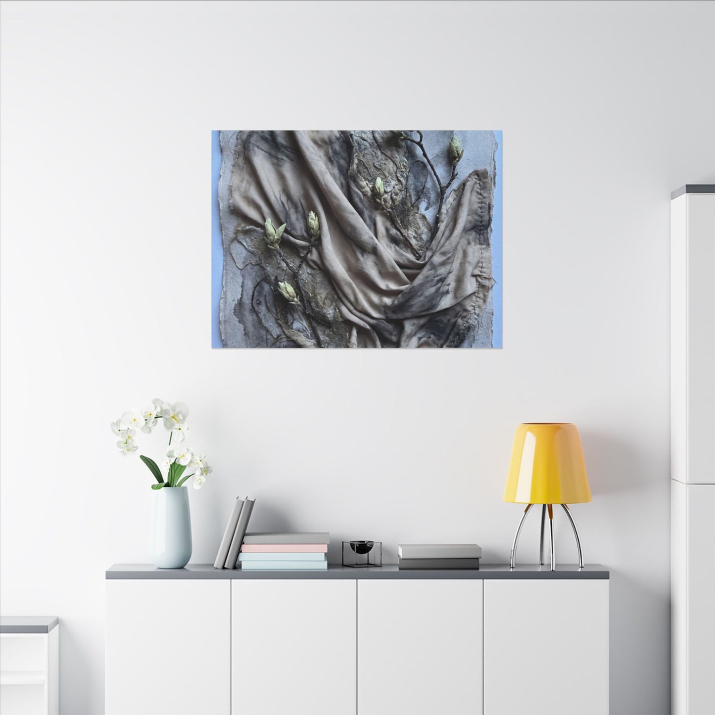 Japandi Silk Drape in Moonlight | Texture Canvas Art