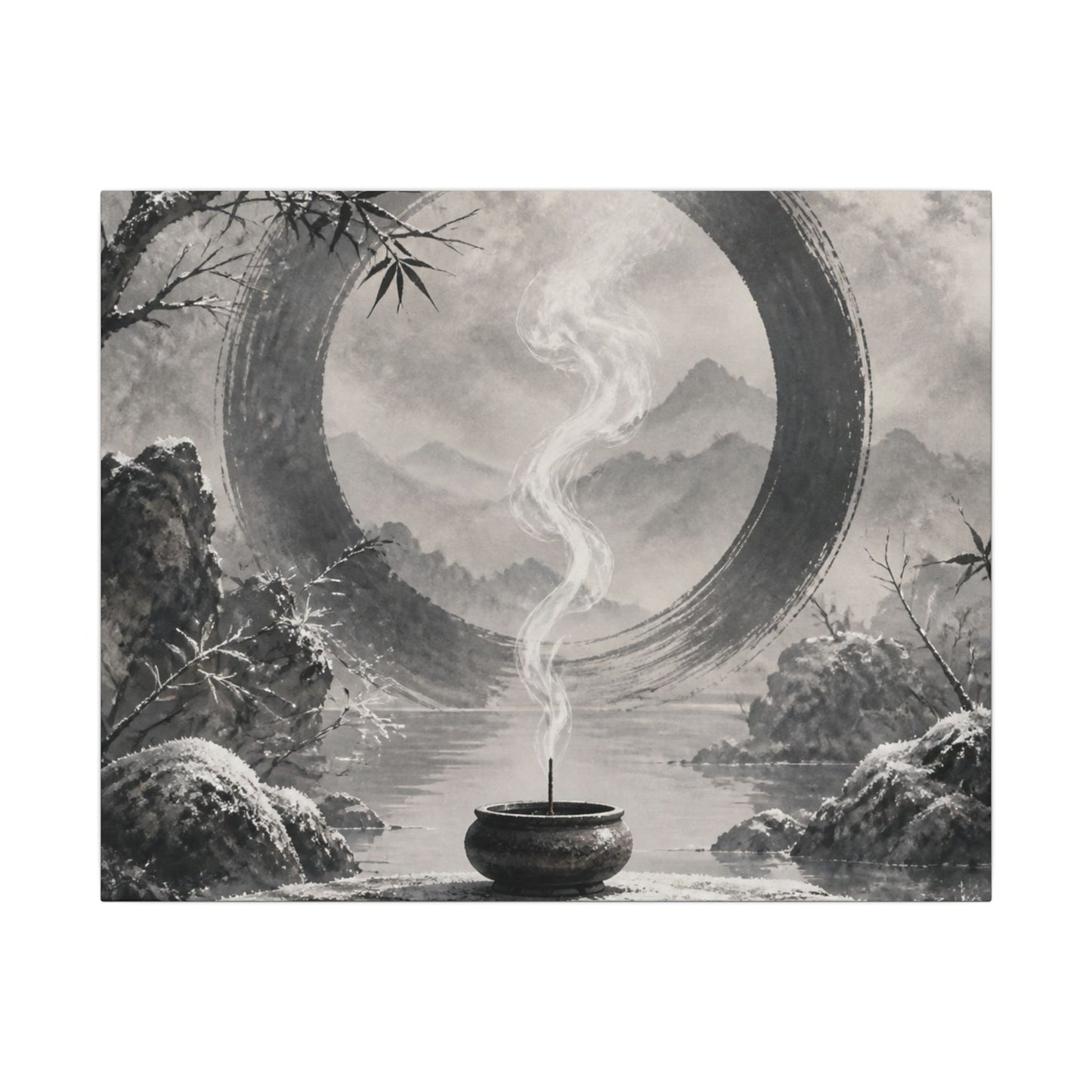 Incense Smoke Canvas Art | Winter Zen Sumi E Art