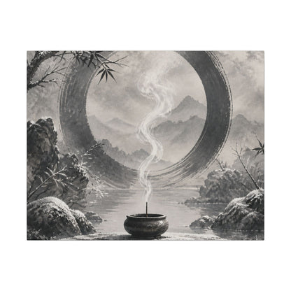 Incense Smoke Canvas Art | Winter Zen Sumi E Art