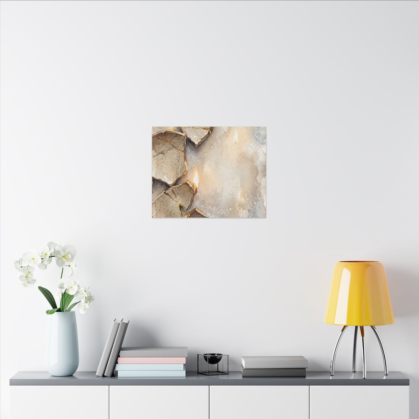 Broken Pottery Winter Canvas Art | Japandi Warm Design