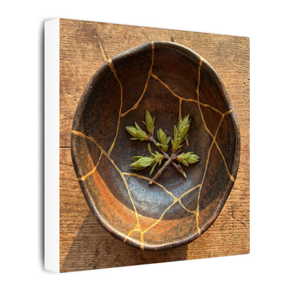 Ceramic Bowl Gold Repair Canvas Art | Resilient Kintsugi Art