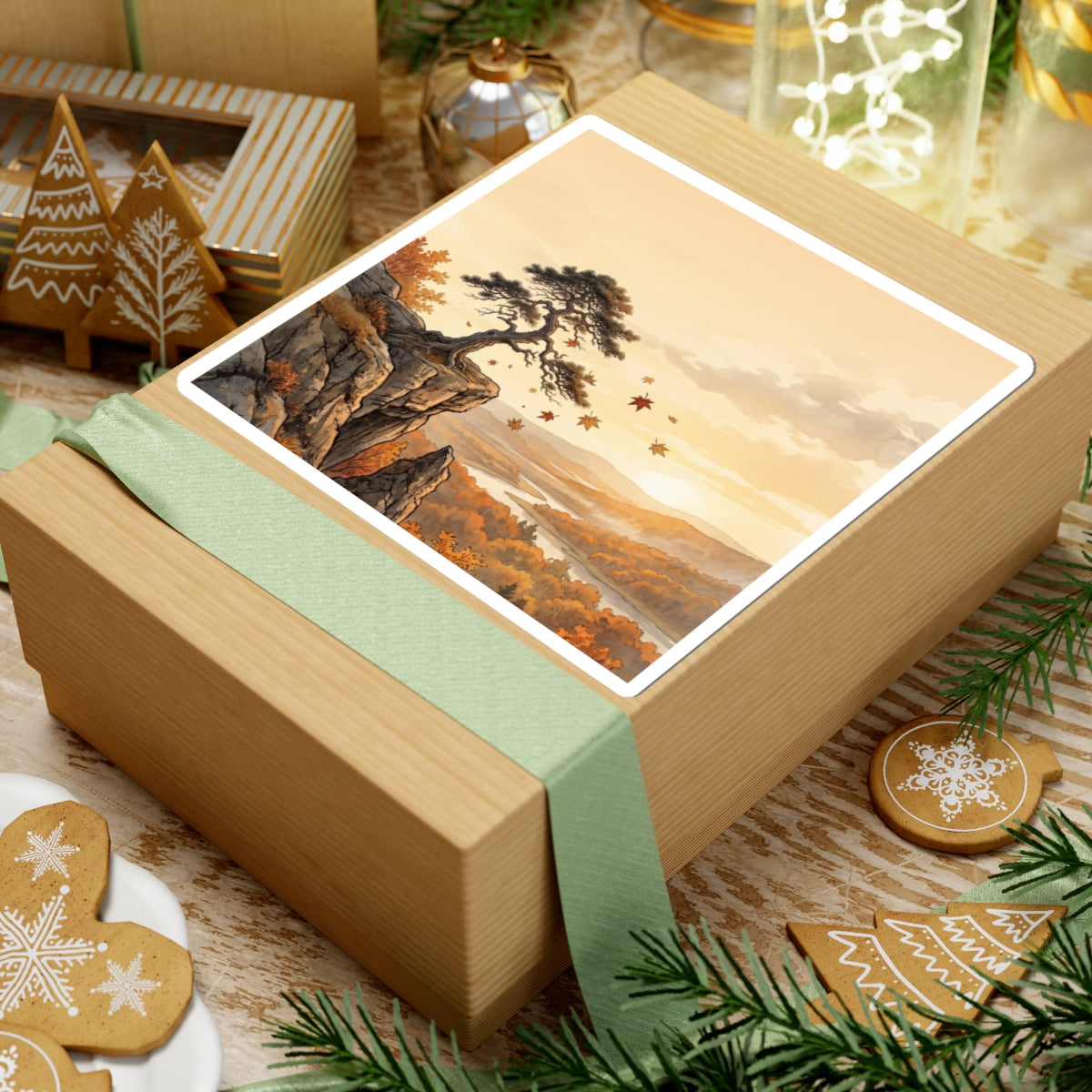 Japandi Pine Tree in Golden Hour | Japanese Pattern Sticker