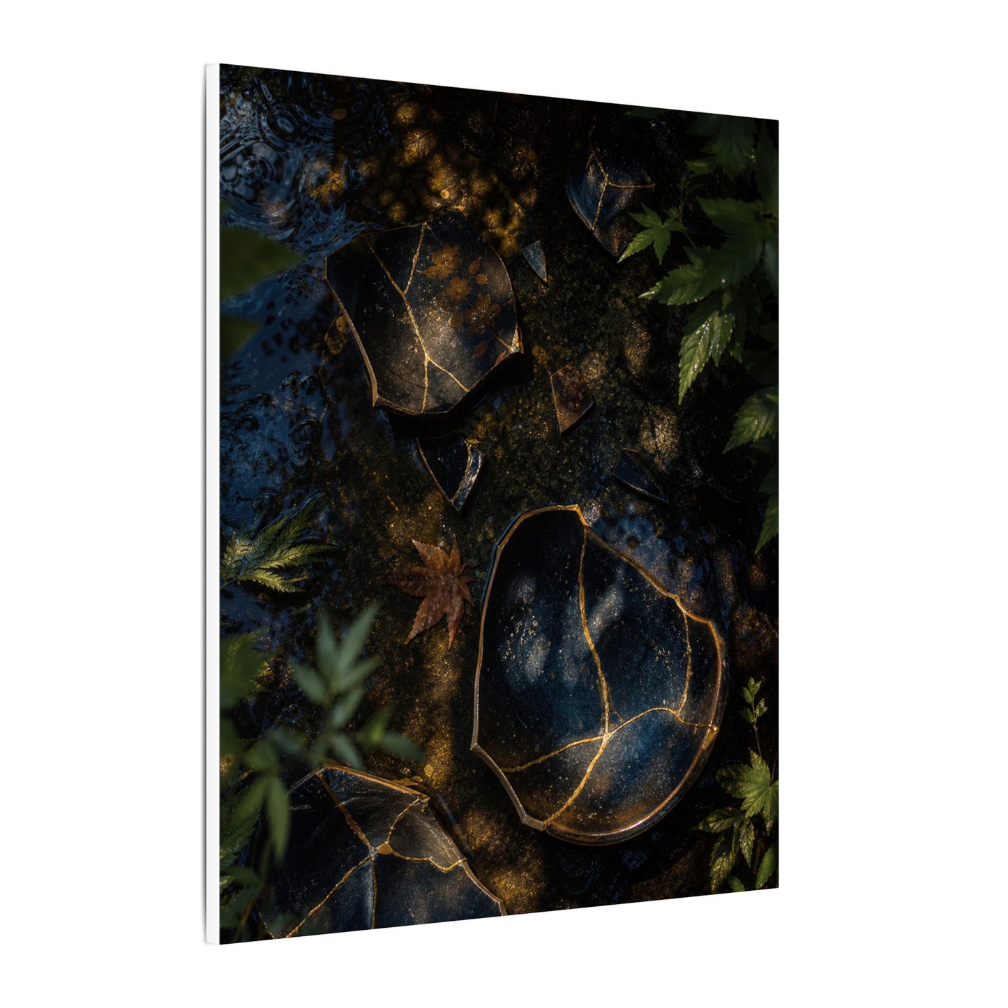 Dark Japandi Broken Pottery in Dappled | Shadow Zen Canvas Art