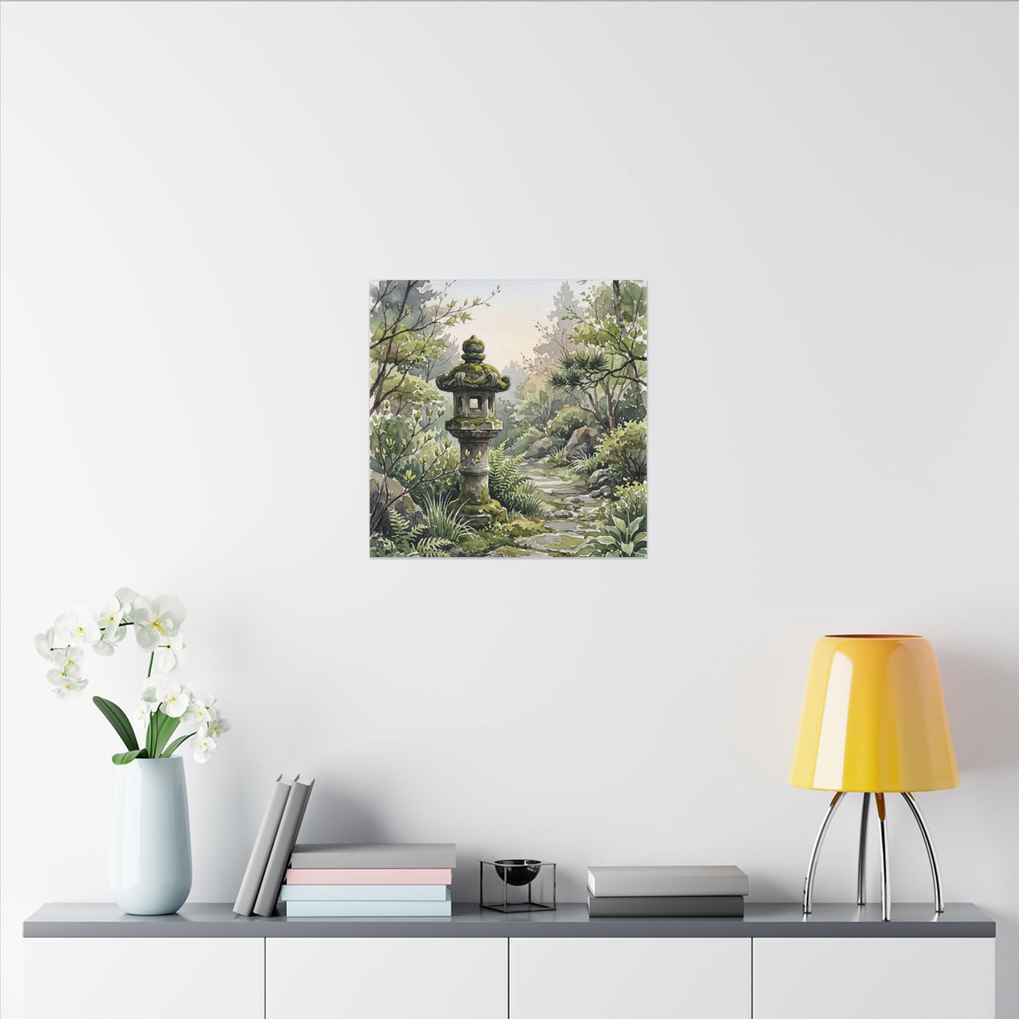 Neutral Stone Lantern Canvas Art - Watercolor Japandi