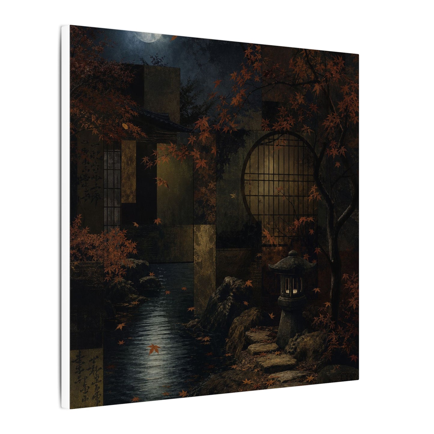 Moonlight Moonlit Garden Canvas Art - Dark Japandi Shibui