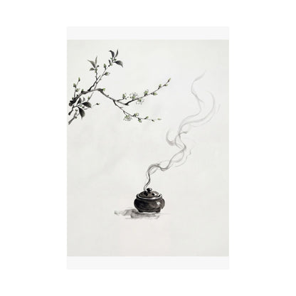 Ma Incense Smoke Wall Art Print - Zen Sumi E
