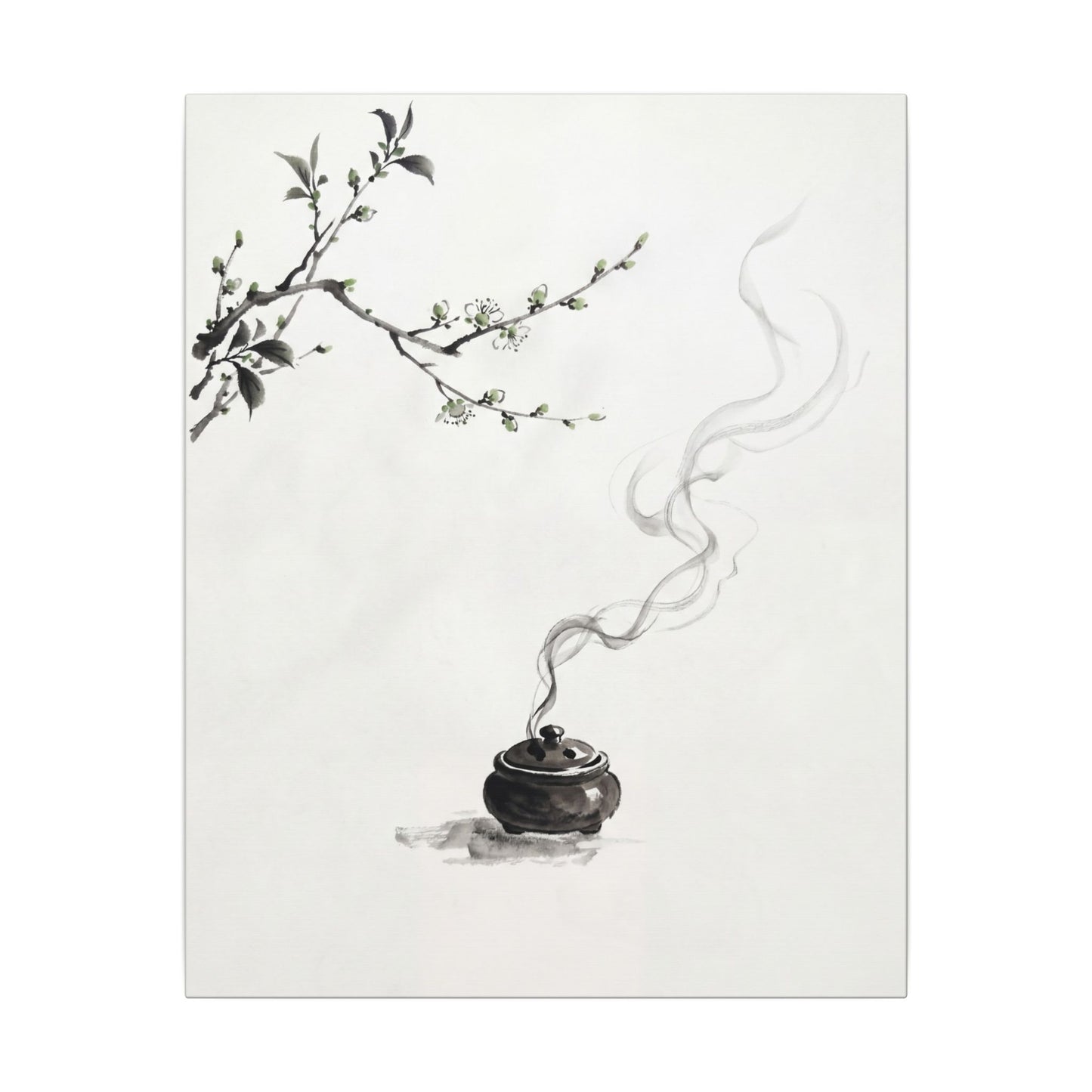 Calm Incense Smoke Canvas Art - Sumi E Zen