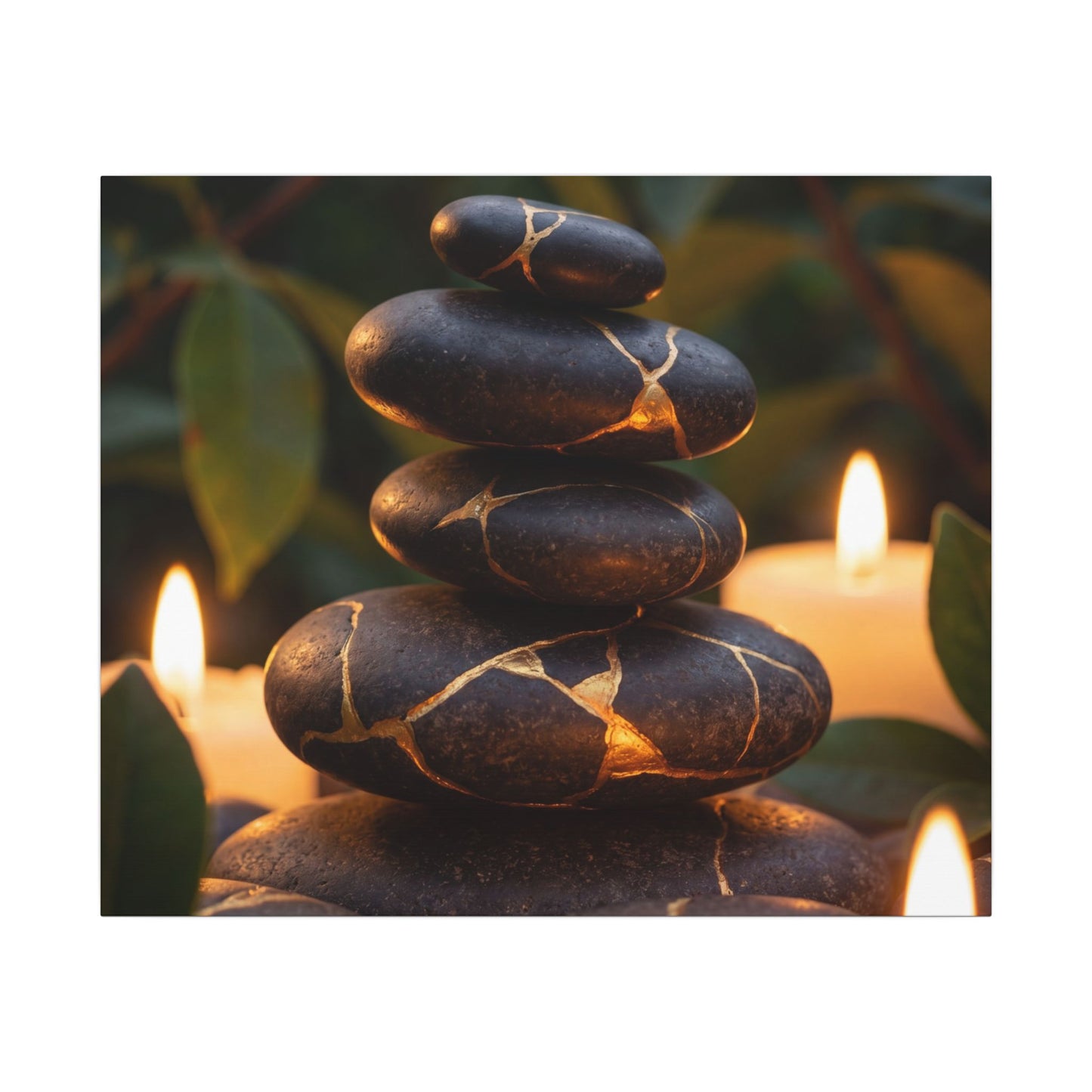 Summer River Stones Gold Vein Canvas Art | Philosophical Decor