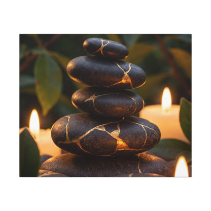 Summer River Stones Gold Vein Canvas Art | Philosophical Decor