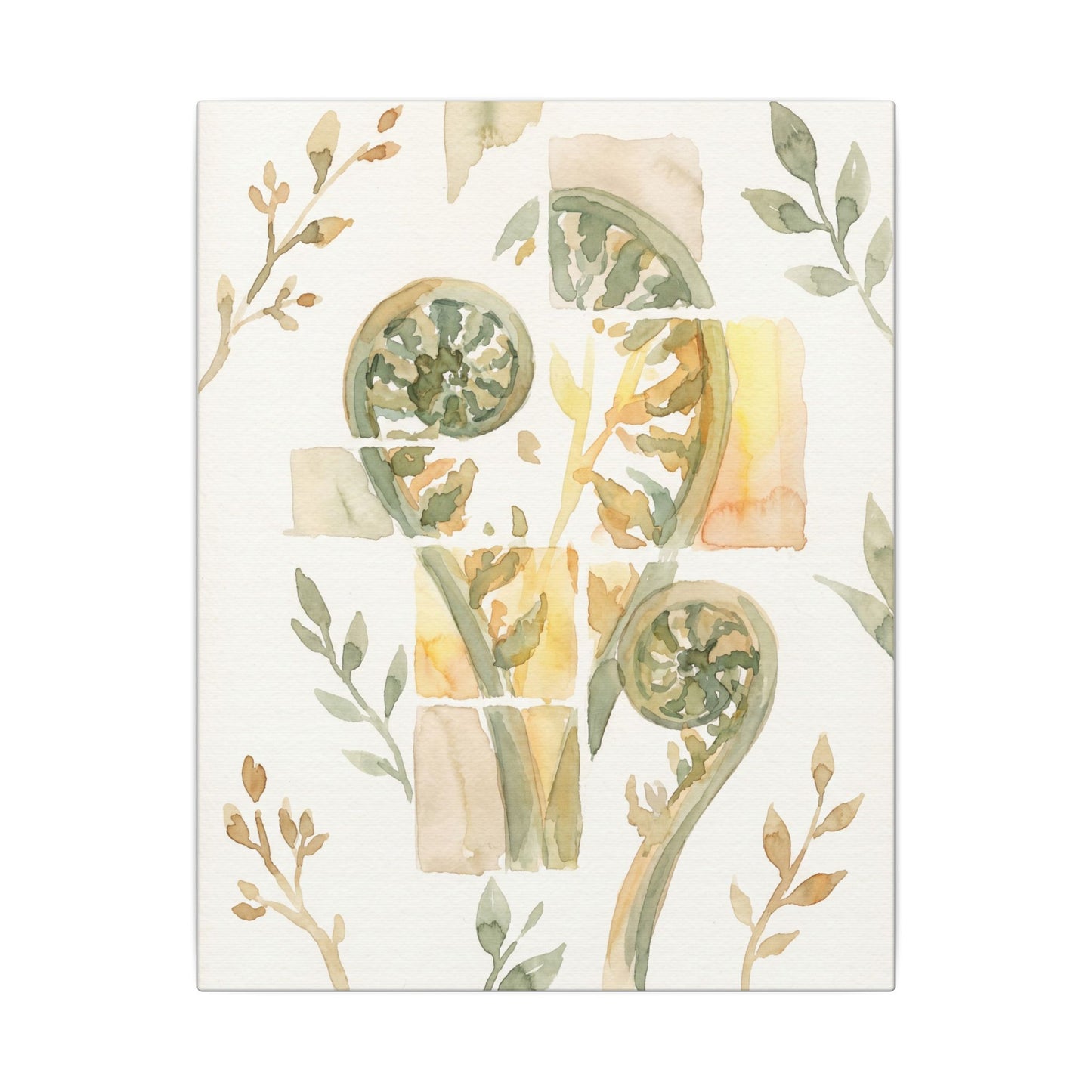 Earthy Fern Unfurling Canvas Art - Watercolor Japandi