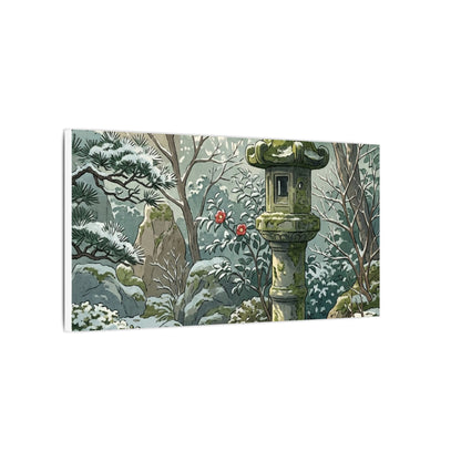 Stone Lantern Winter Canvas Art | Japandi Warm Design