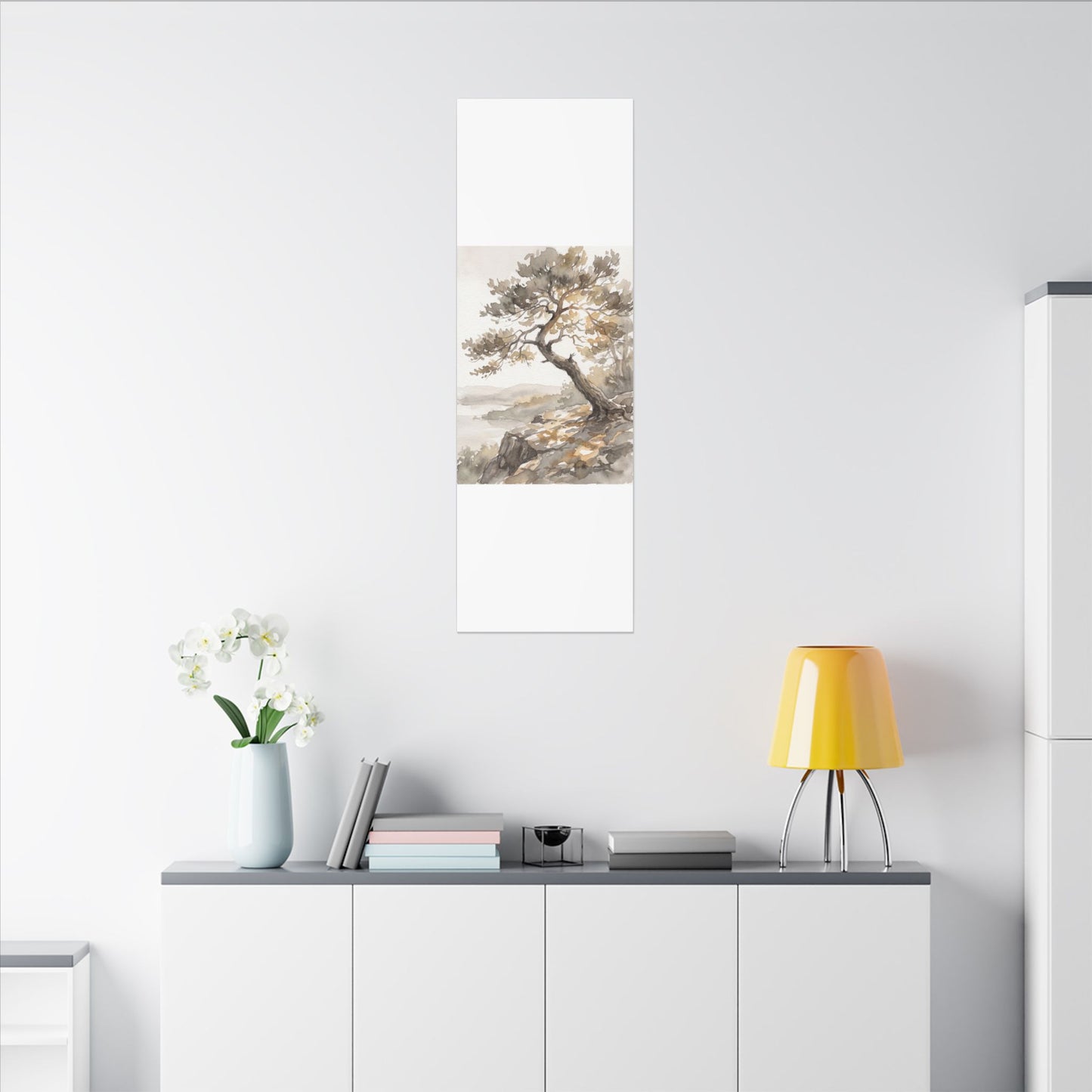 Pine Tree Watercolor Canvas Art | Elegant Japandi Art