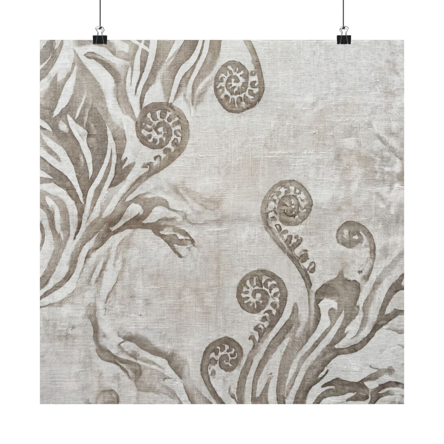 Fern Unfurling Japanese Pattern Wall Art Print | Neutral Japandi Art