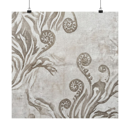 Fern Unfurling Japanese Pattern Wall Art Print | Neutral Japandi Art