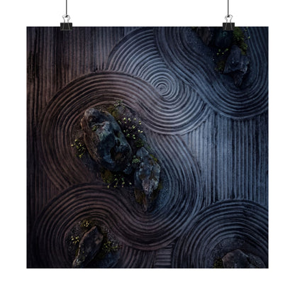 Dawn Rock Garden Wall Art Print - Dark Japandi Kanso