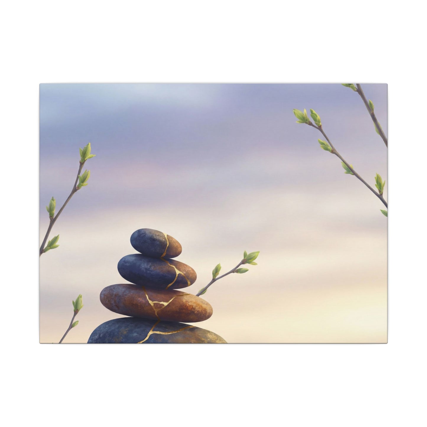 Spring River Stones Gold Vein Canvas Art | Philosophical Decor Art Print