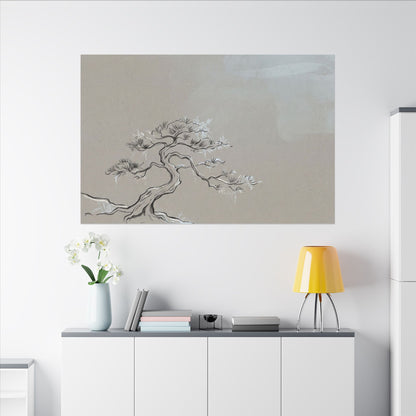 Pine Tree Minimal Line Canvas Art | Warm Japandi Art