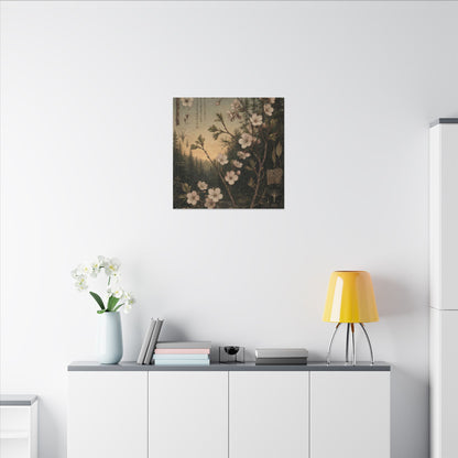 Spring Cherry Blossom Herbarium Canvas Art | Nostalgic Decor