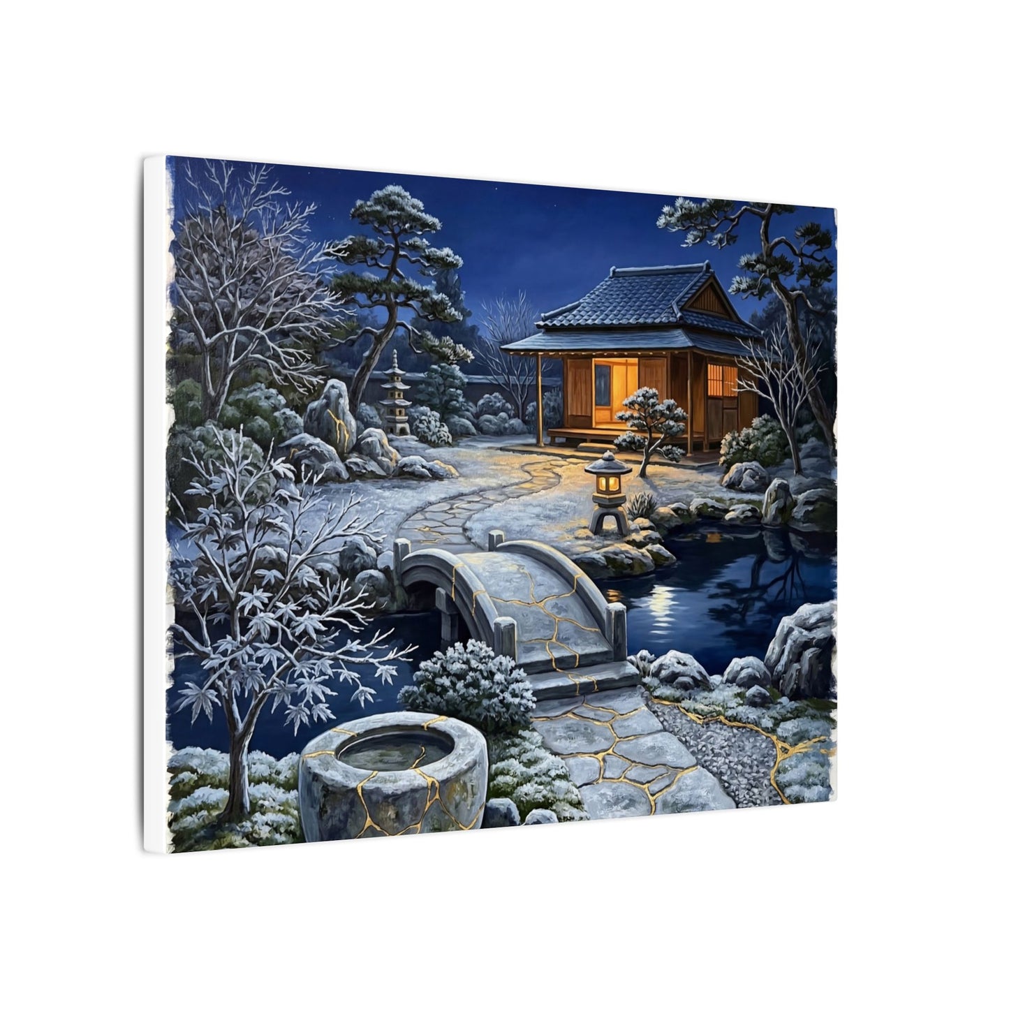 Moonlit Garden Winter Canvas Art | Kintsugi Artful Design