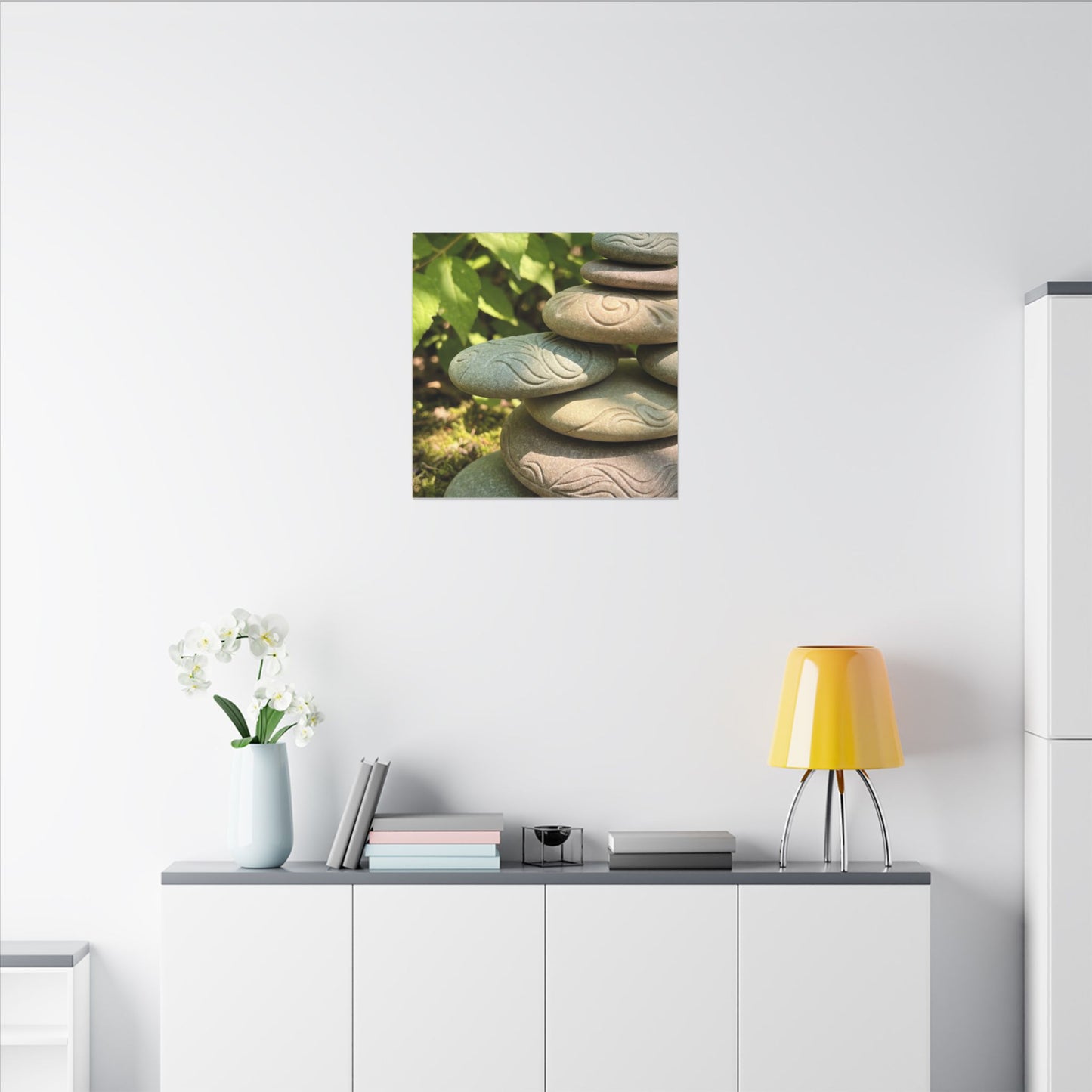 River Stones Summer Canvas Art | Japandi Earthy Design