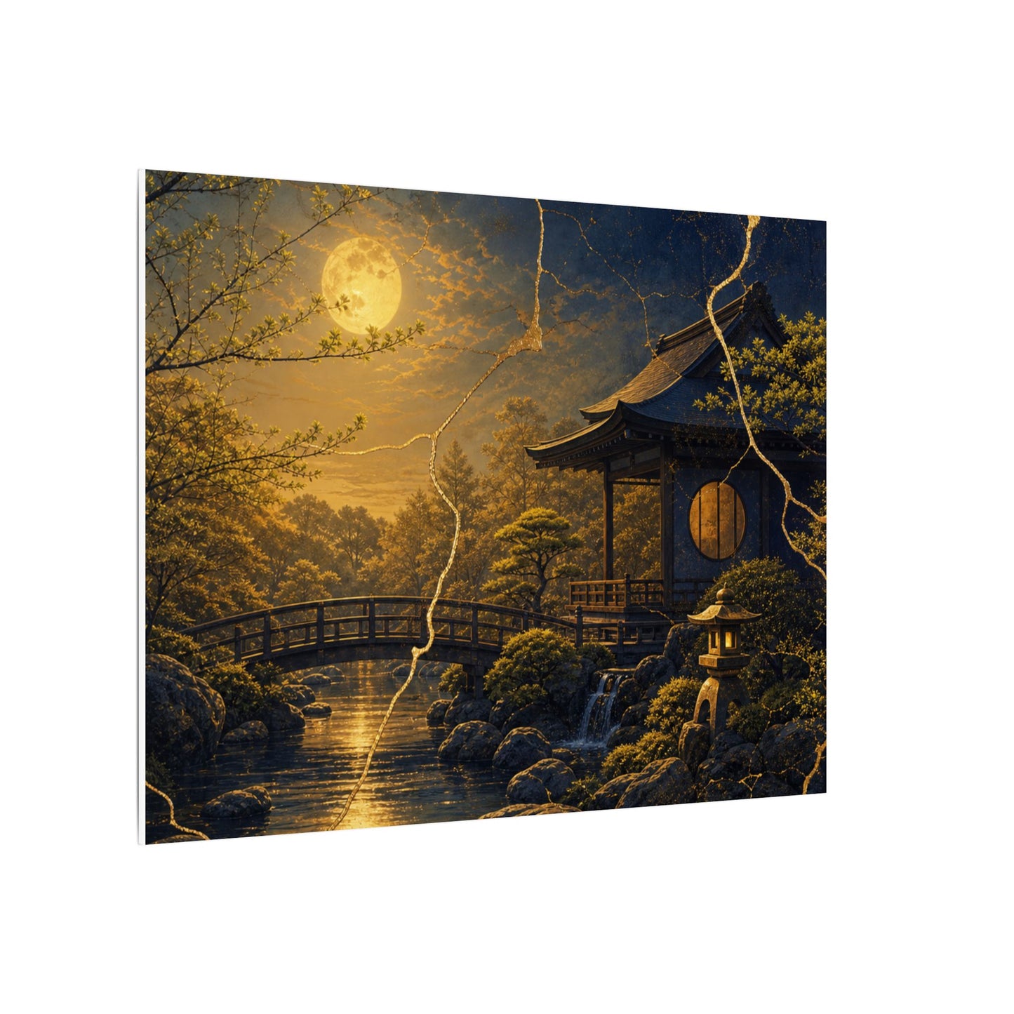 Spring Moonlit Garden Gold Vein Canvas Art | Resilient Decor