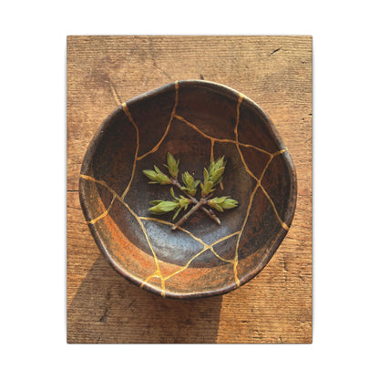 Ceramic Bowl Gold Repair Canvas Art | Resilient Kintsugi Art