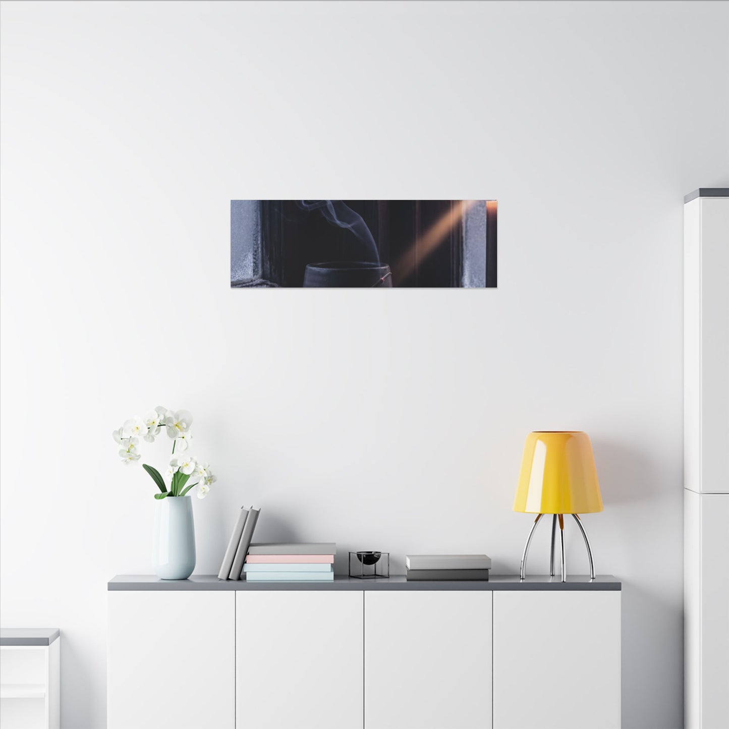 Incense Smoke Winter Canvas Art | Dark Japandi Sophisticated Design