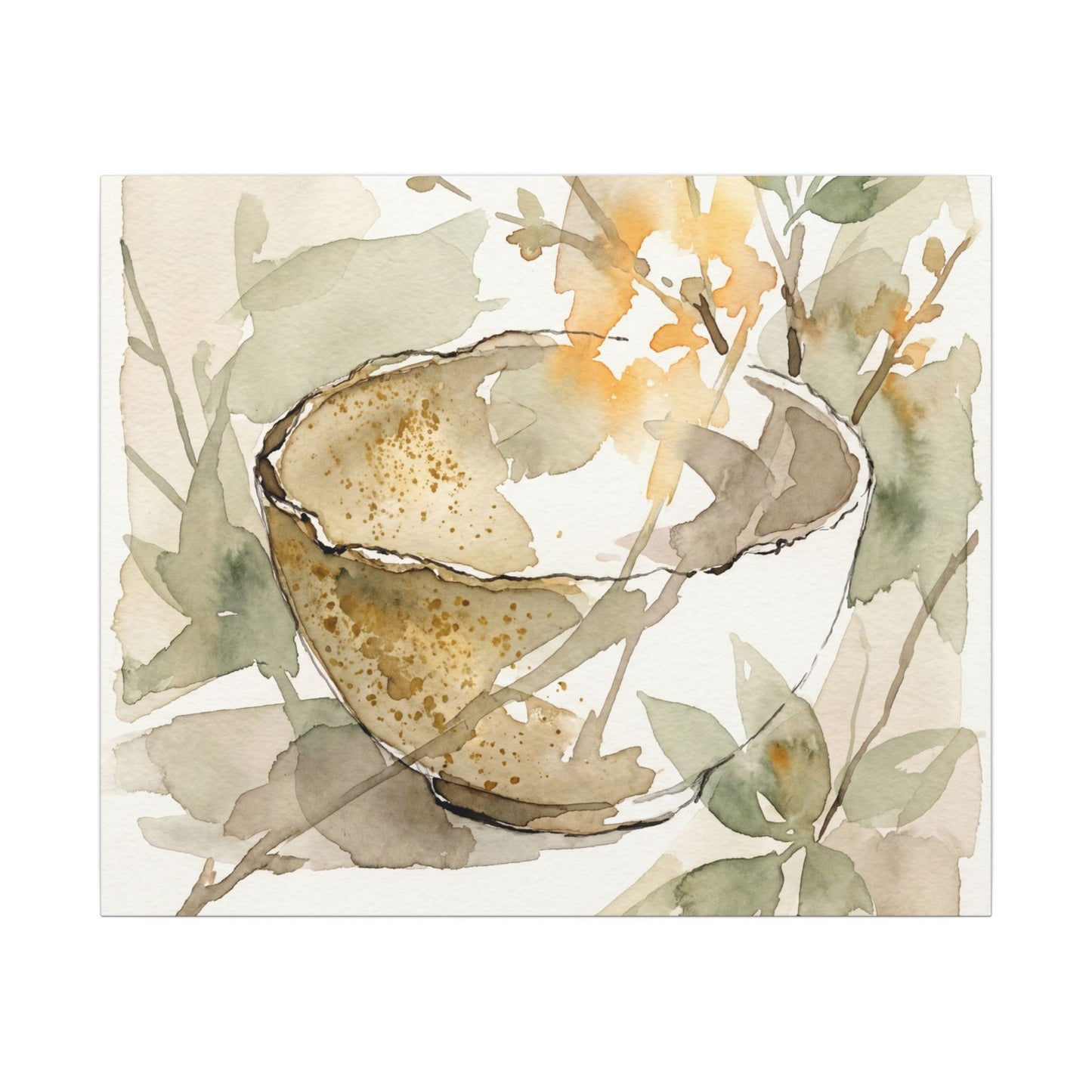 Spring Ceramic Bowl Watercolor Canvas Art | Neutral Decor