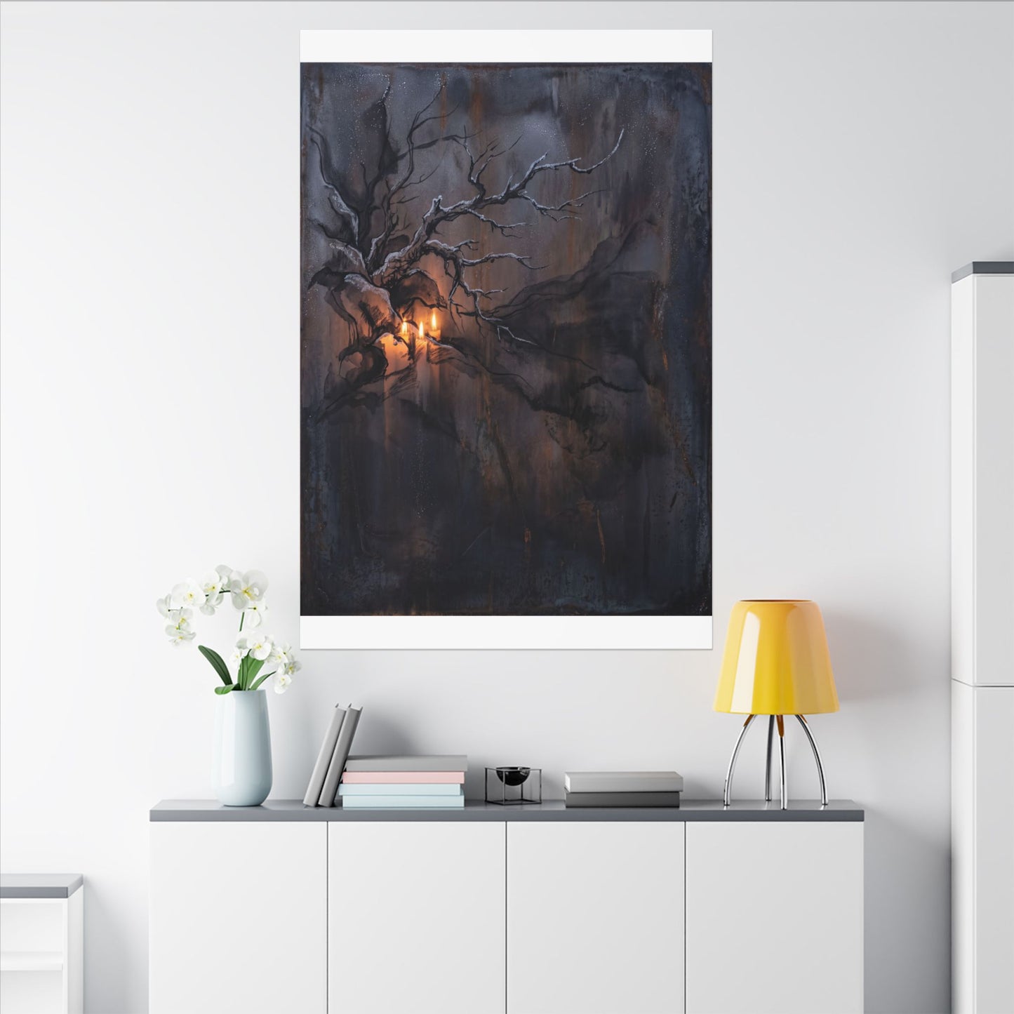 Winter Rust Patina Charcoal Ink Canvas Art | Atmospheric Decor