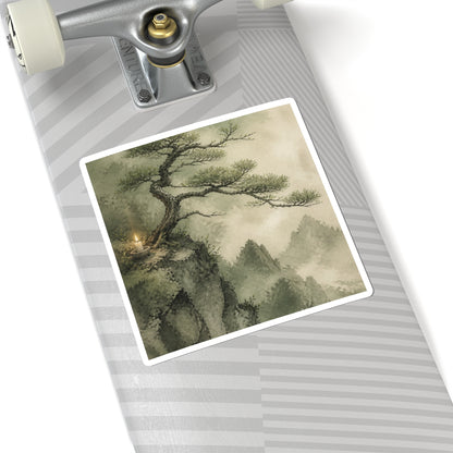 Pine Tree Watercolor Sticker | Neutral Japandi Art
