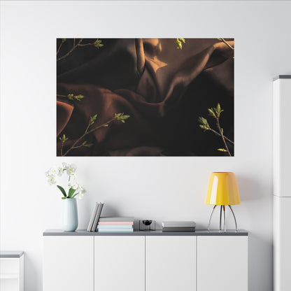 Dark Japandi Silk Drape in Golden Hour | Moody Minimal Canvas Art
