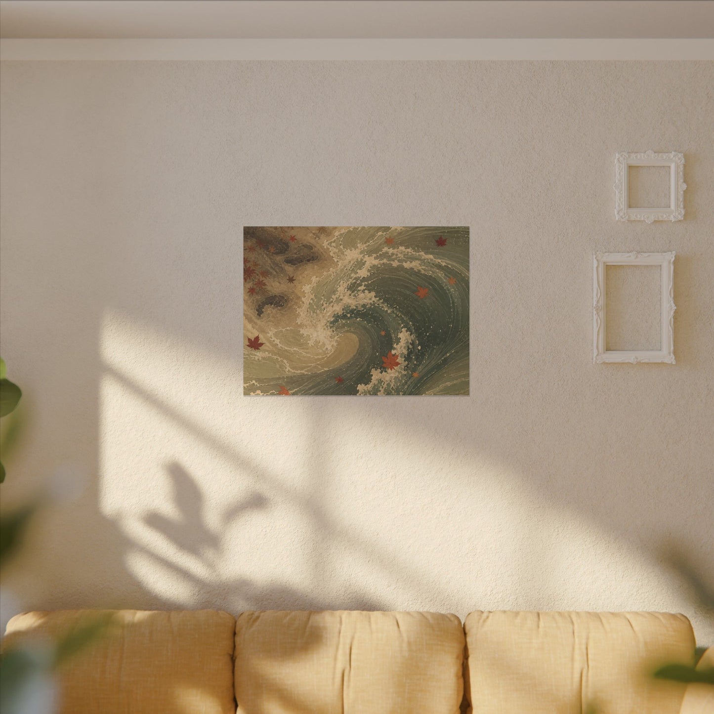 Japandi Ocean Wave in Candlelight | Japanese Pattern Canvas Art