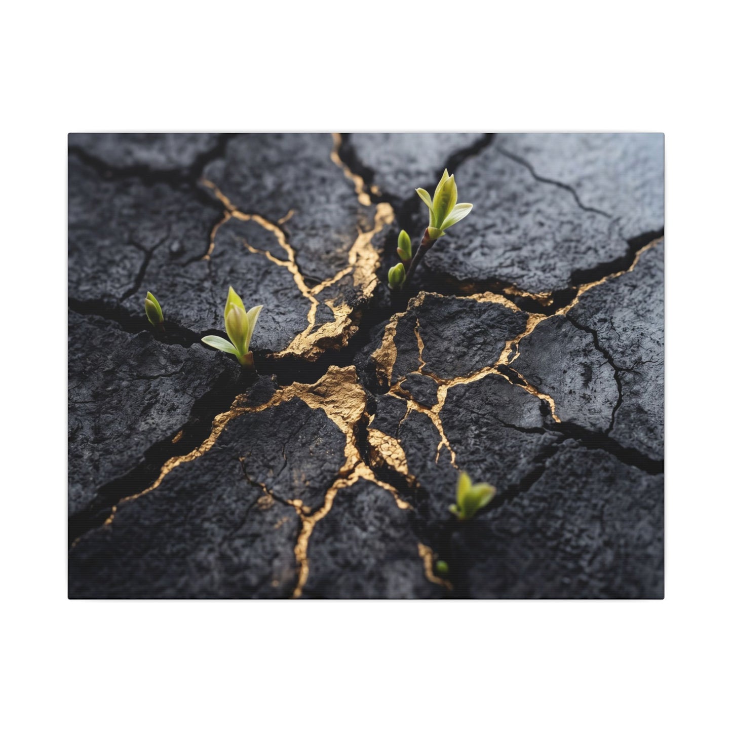 Ma Cracked Earth Canvas Art - Dark Japandi Charcoal Ink