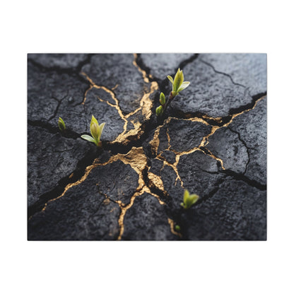 Ma Cracked Earth Canvas Art - Dark Japandi Charcoal Ink