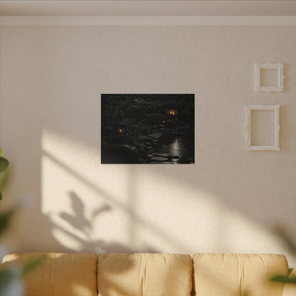 Moonlit Garden Shadow Zen Canvas Art | Sophisticated Dark Japandi Art