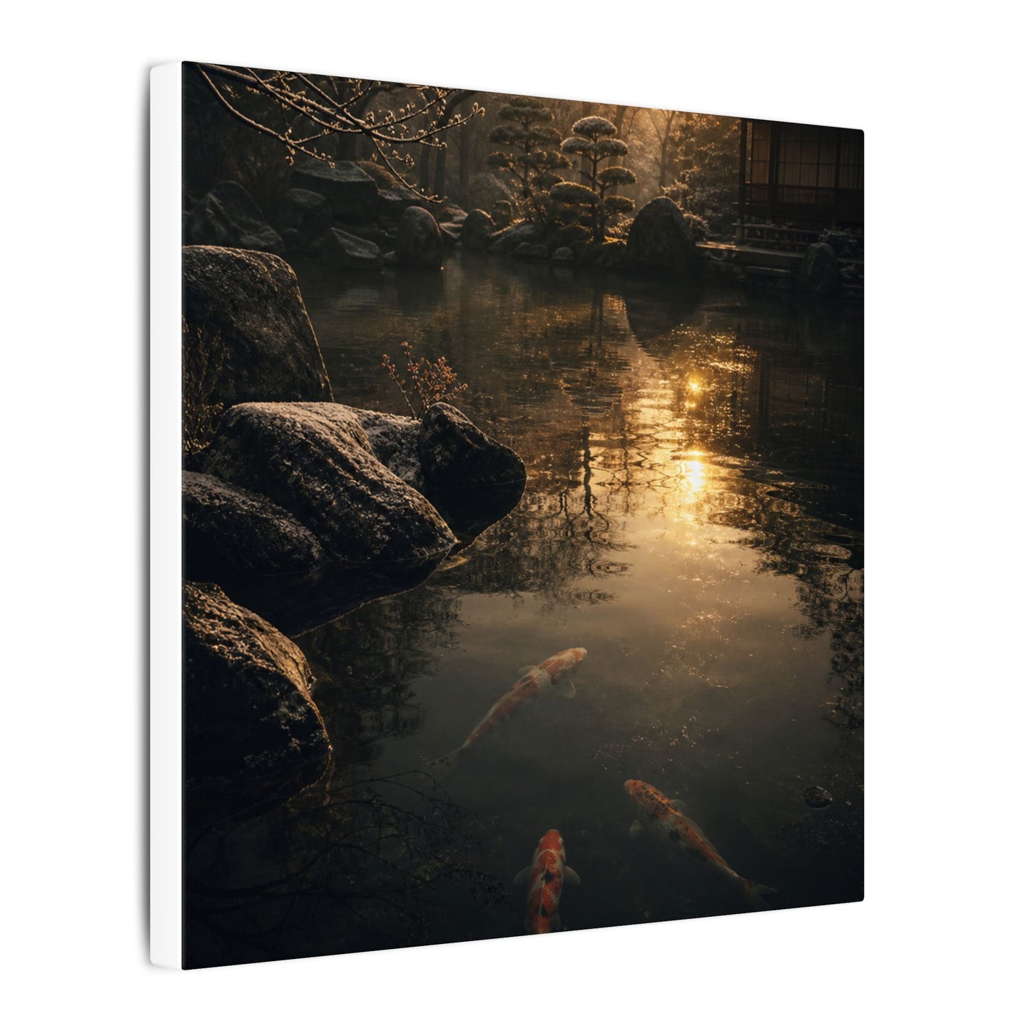 Winter Koi Pond Shadow Zen Canvas Art | Bold Decor